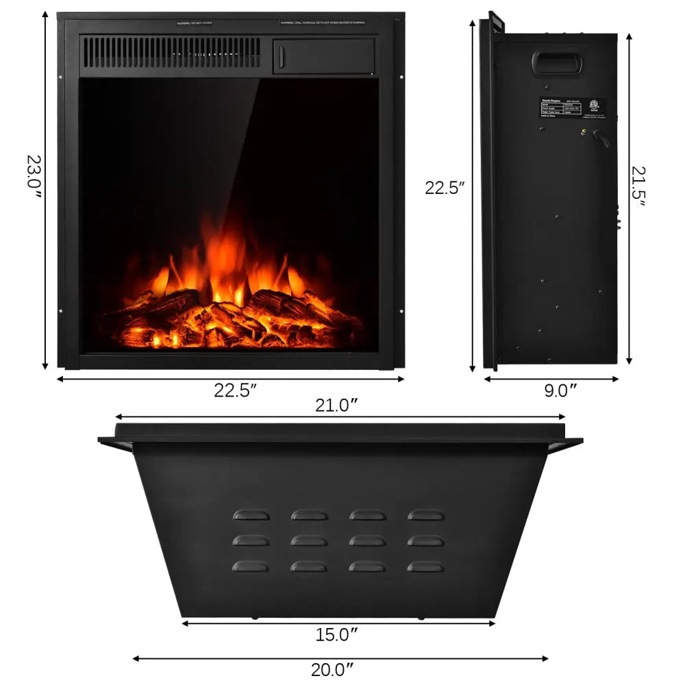 22.5 Inch Electric Fireplace Insert Freestanding and Recessed Heater - Black - Fireplaces