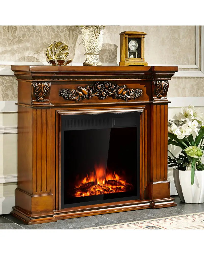 22.5 Inch Electric Fireplace Insert Freestanding and Recessed Heater - Black - Fireplaces