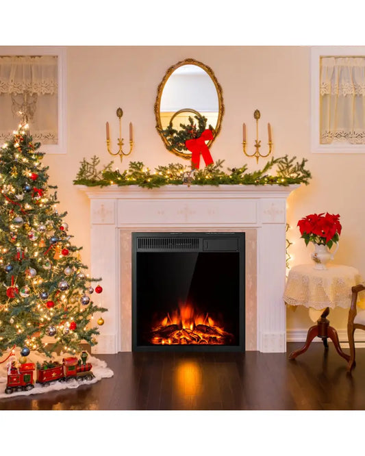 22.5 Inch Electric Fireplace Insert Freestanding and Recessed Heater - Black - Fireplaces