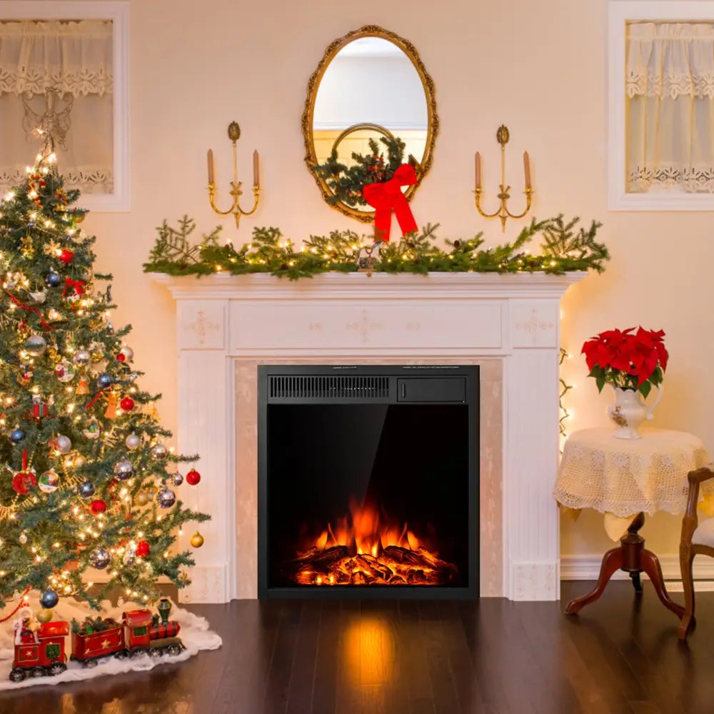 22.5 Inch Electric Fireplace Insert Freestanding and Recessed Heater - Black - Fireplaces