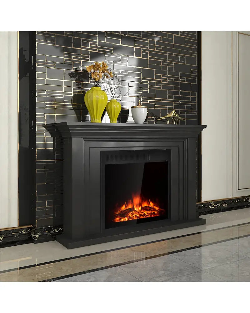 22.5 Inch Electric Fireplace Insert Freestanding and Recessed Heater - Black - Fireplaces
