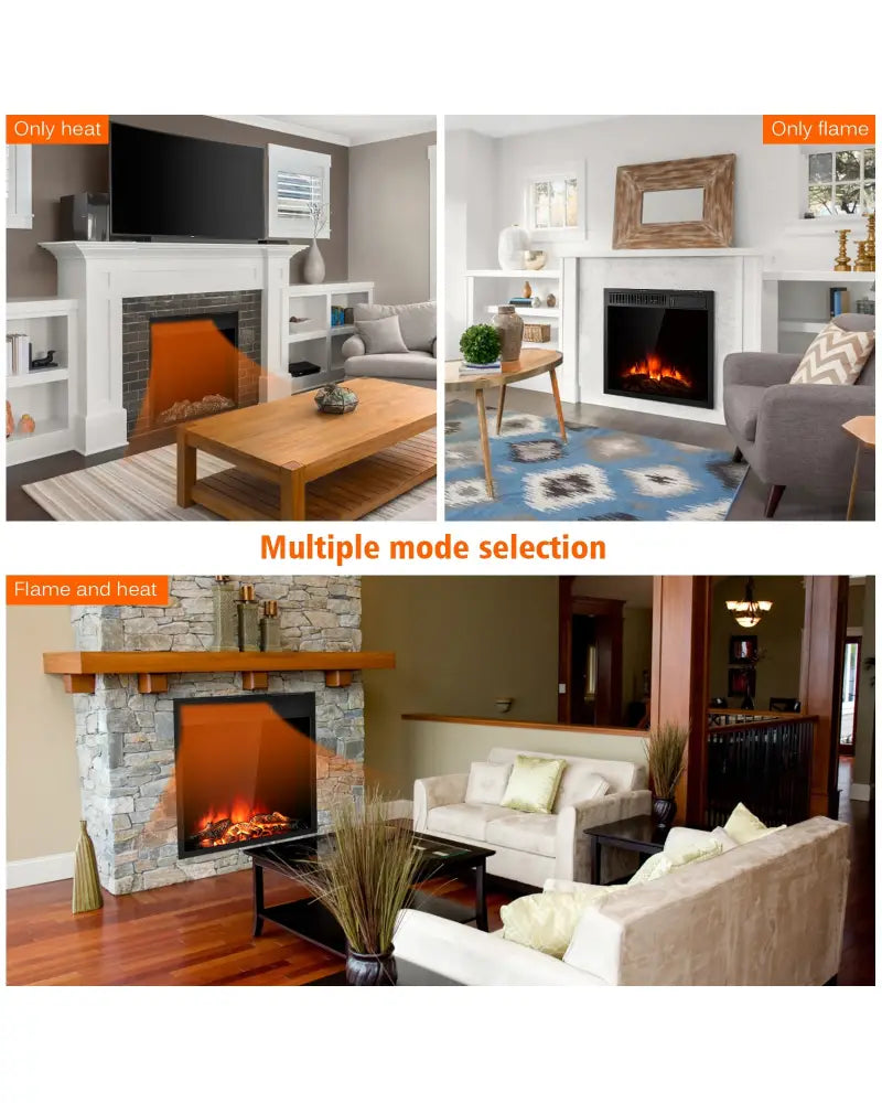 22.5 Inch Electric Fireplace Insert Freestanding and Recessed Heater - Black - Fireplaces