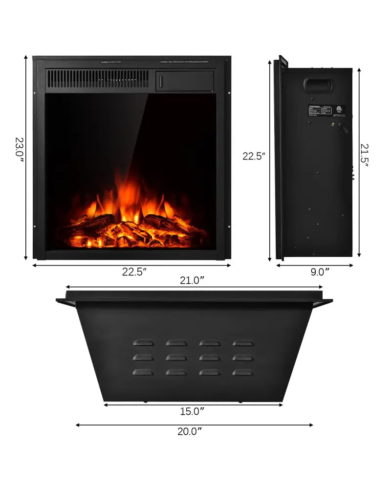 22.5 Inch Electric Fireplace Insert Freestanding and Recessed Heater - Black - Fireplaces