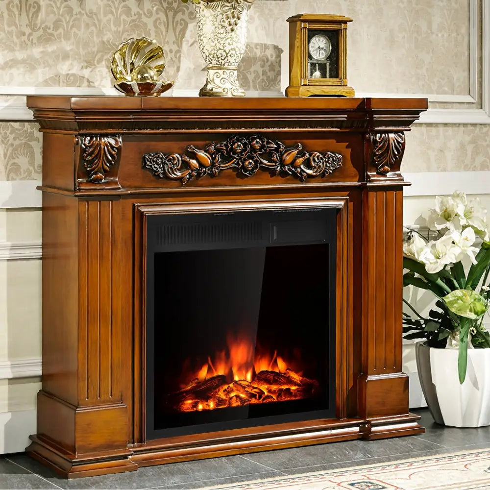 22.5 Inch Electric Fireplace Insert Freestanding and Recessed Heater - Black - Fireplaces