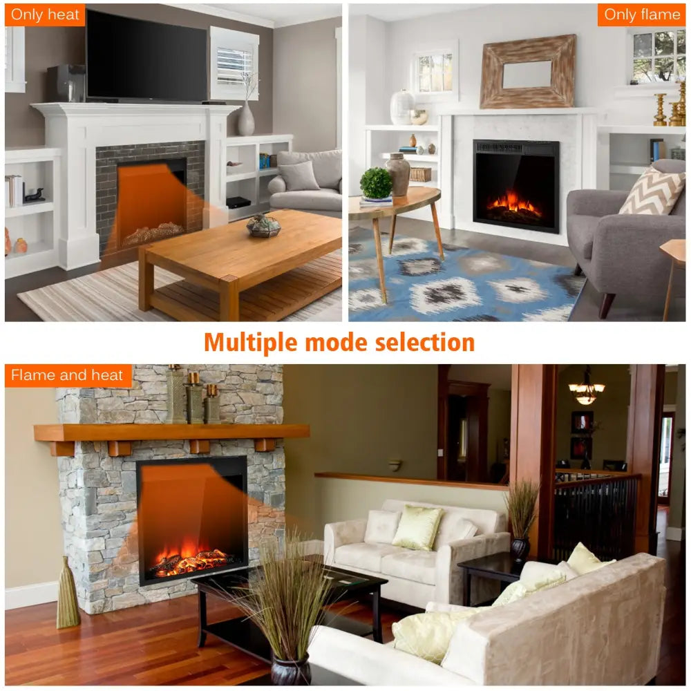 22.5 Inch Electric Fireplace Insert Freestanding and Recessed Heater - Black - Fireplaces