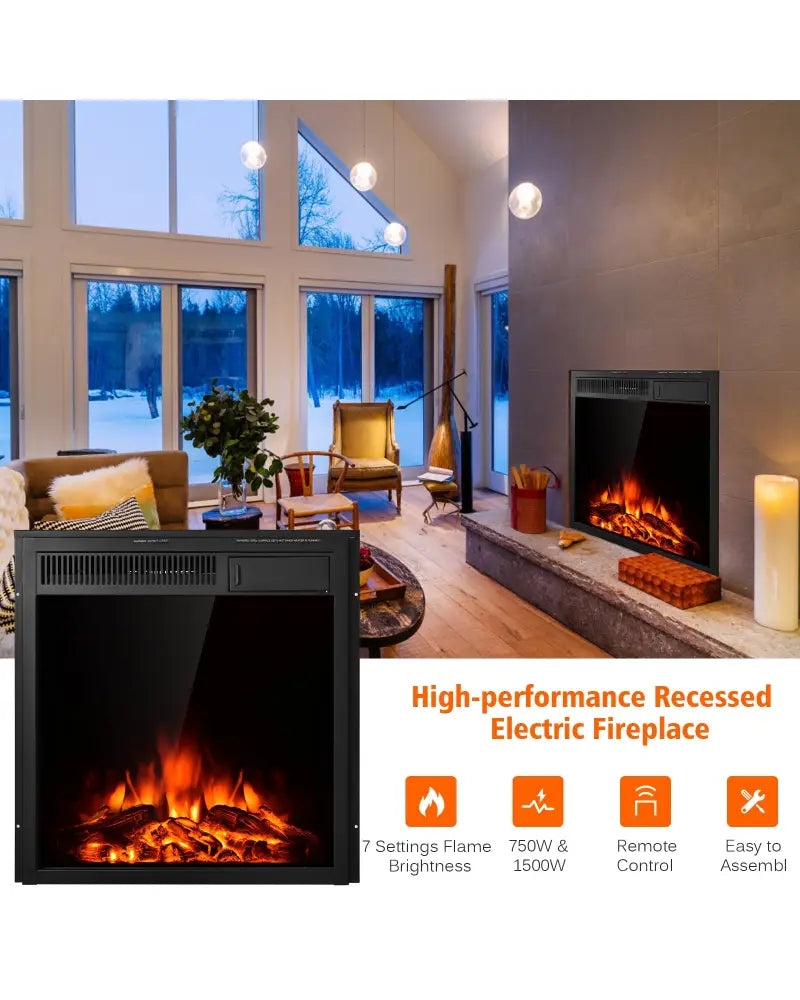 22.5 Inch Electric Fireplace Insert Freestanding and Recessed Heater - Black - Fireplaces