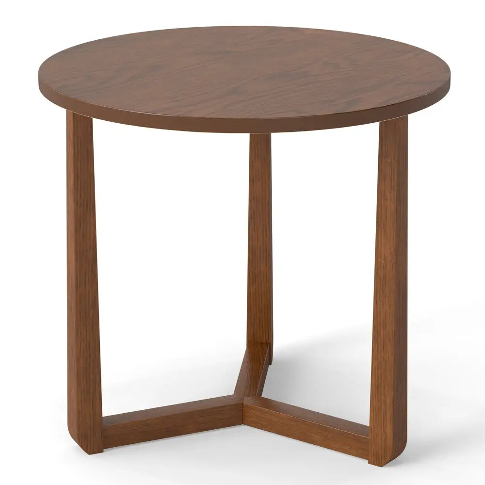 22.5 inch Round Side Table Farmhouse End Table with Sturdy Rubber Wood Legs and Triangular Structure-Walnut - Walnut