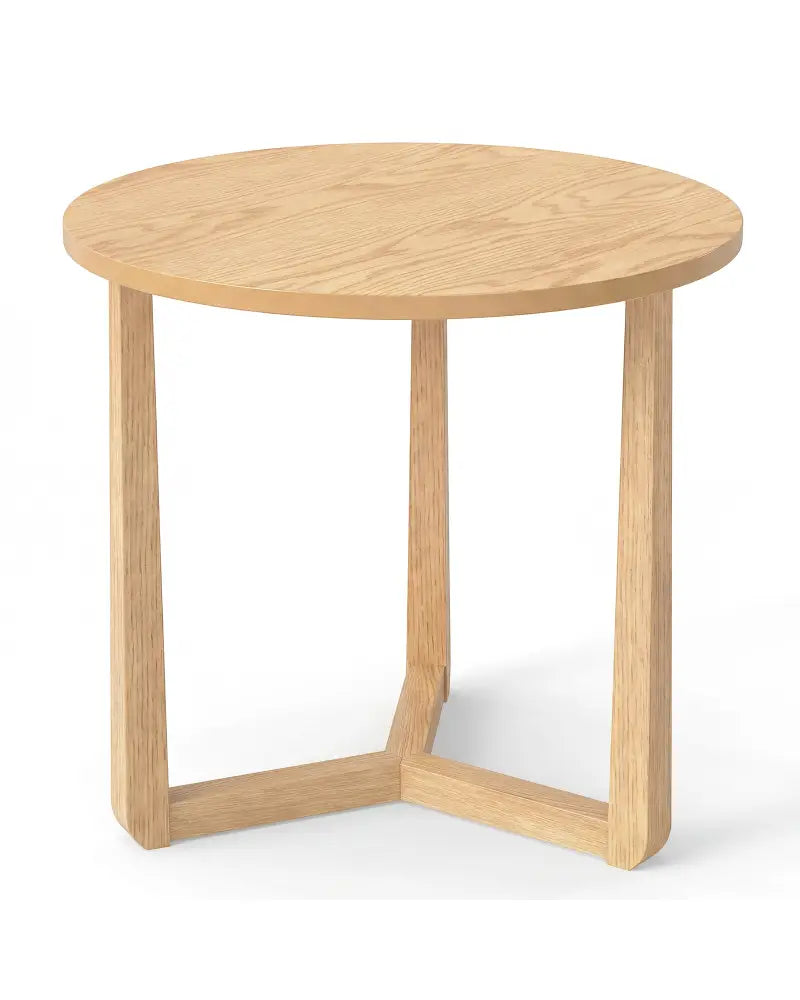 22.5 inch Round Side Table Farmhouse End Table with Sturdy Rubber Wood Legs and Triangular Structure-Natural - Natural