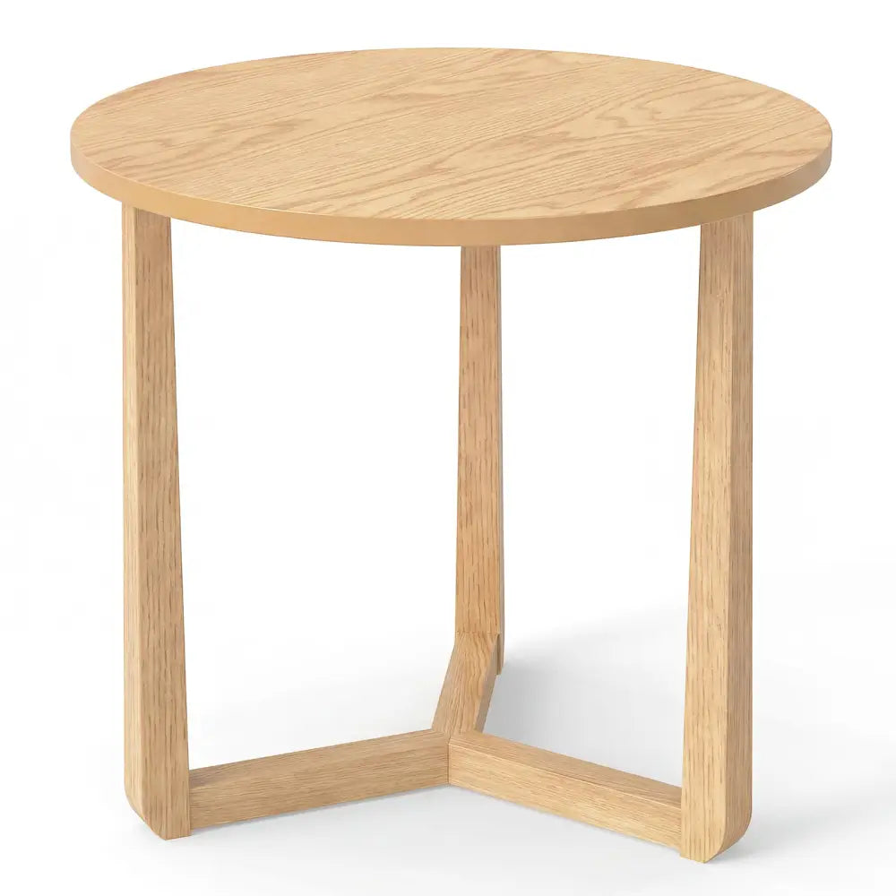 22.5 inch Round Side Table Farmhouse End Table with Sturdy Rubber Wood Legs and Triangular Structure-Natural - Natural