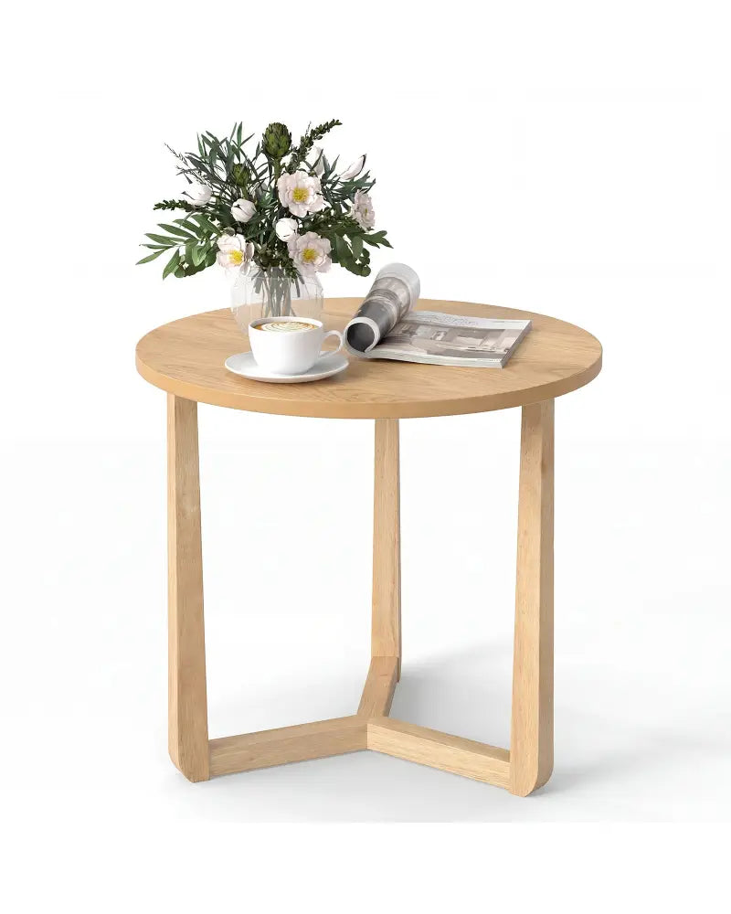 22.5 inch Round Side Table Farmhouse End Table with Sturdy Rubber Wood Legs and Triangular Structure-Natural - Natural