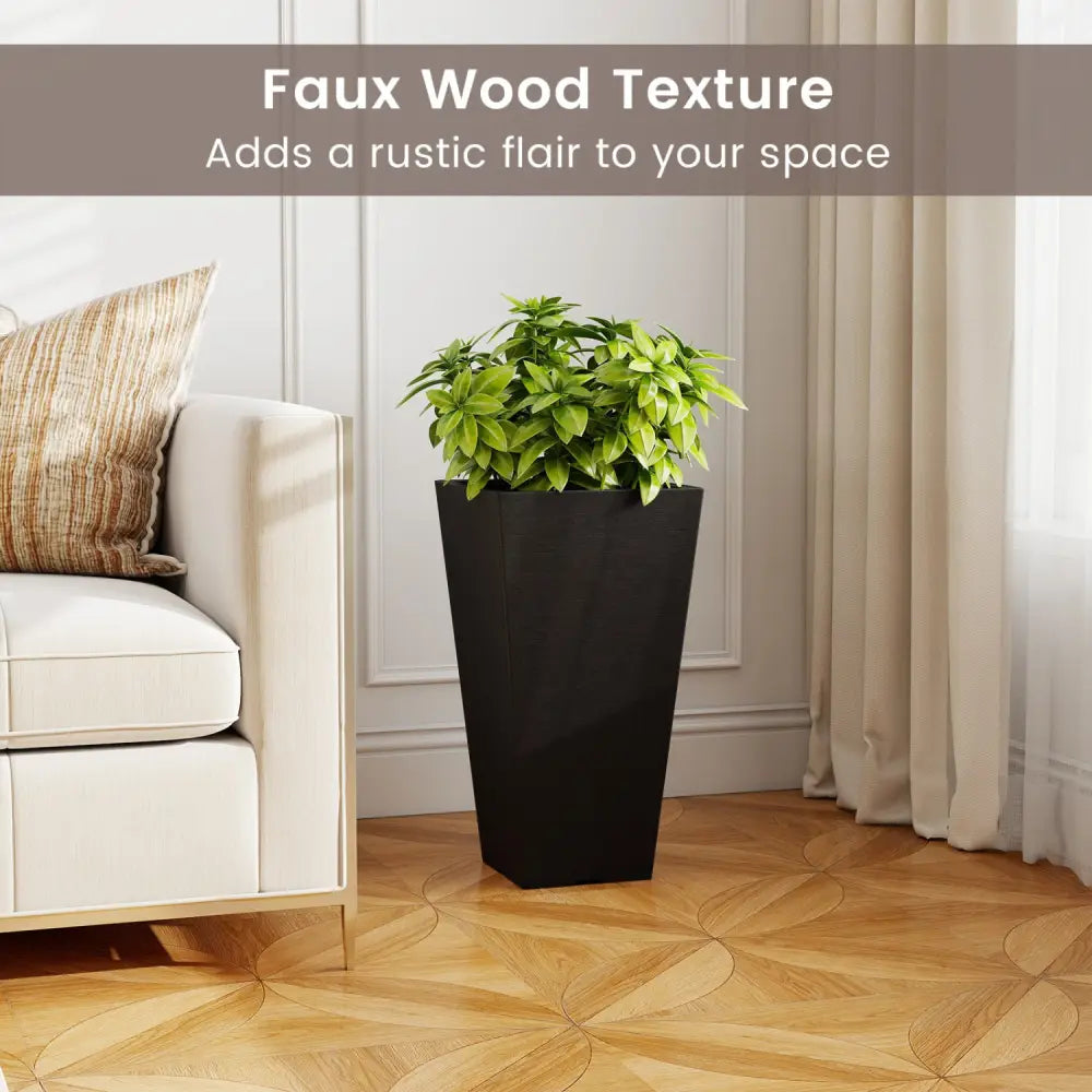 22.5 inch Tall Square Planter Set of 2 Self-Watering Flower Pots with Removable Inner Bucket-Black - Black - Raised