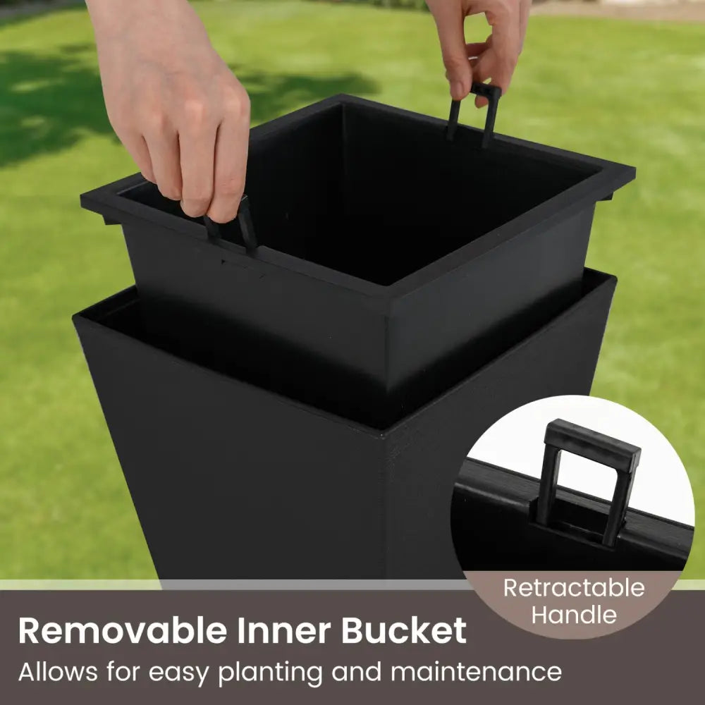 22.5 inch Tall Square Planter Set of 2 Self-Watering Flower Pots with Removable Inner Bucket-Black - Black - Raised