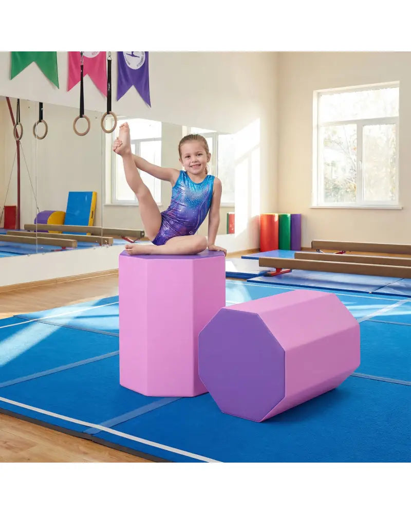 22.5’’ x 26’’ Octagon Tumbling Mat with Zippered Cover and Thick Foam Filling-Pink - Pink - Yoga & Gym Mats