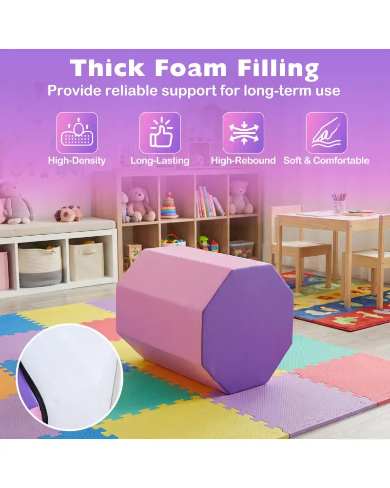 22.5’’ x 26’’ Octagon Tumbling Mat with Zippered Cover and Thick Foam Filling-Pink - Pink - Yoga & Gym Mats