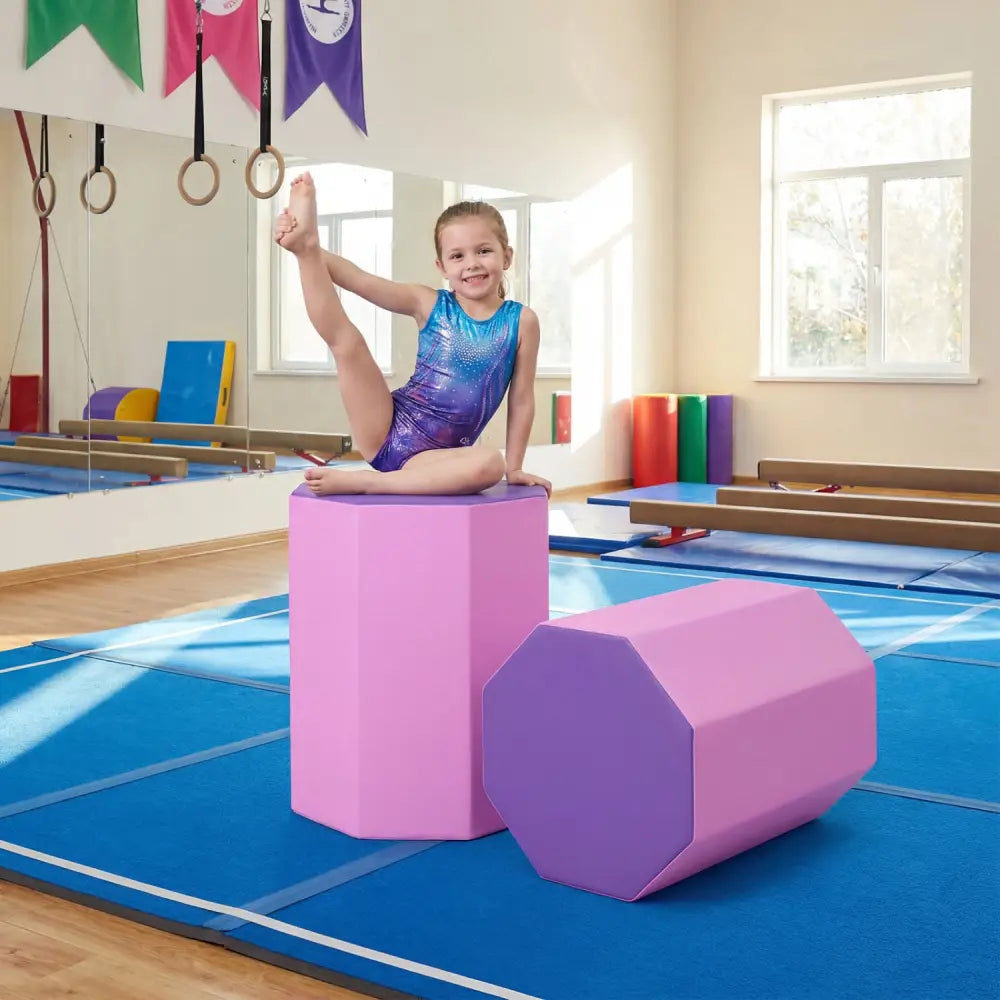 22.5’’ x 26’’ Octagon Tumbling Mat with Zippered Cover and Thick Foam Filling-Pink - Pink - Yoga & Gym Mats