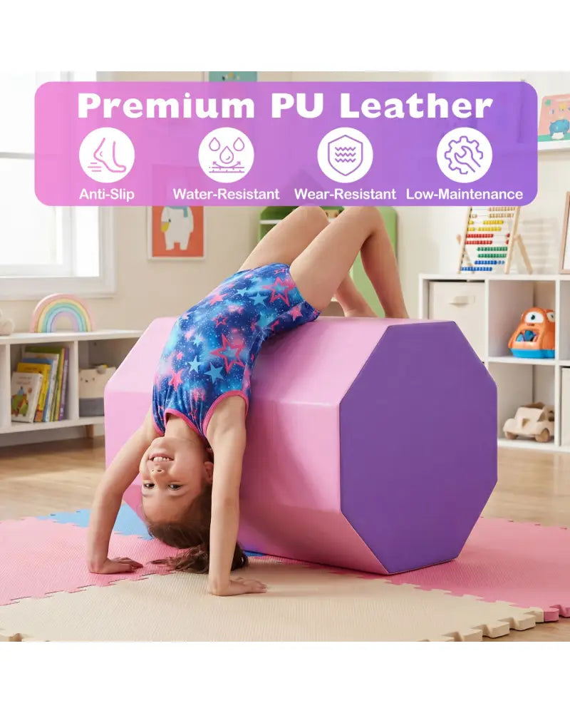 22.5’’ x 26’’ Octagon Tumbling Mat with Zippered Cover and Thick Foam Filling-Pink - Pink - Yoga & Gym Mats