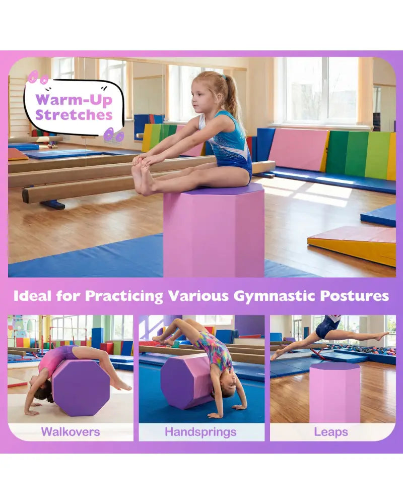22.5’’ x 26’’ Octagon Tumbling Mat with Zippered Cover and Thick Foam Filling-Pink - Pink - Yoga & Gym Mats