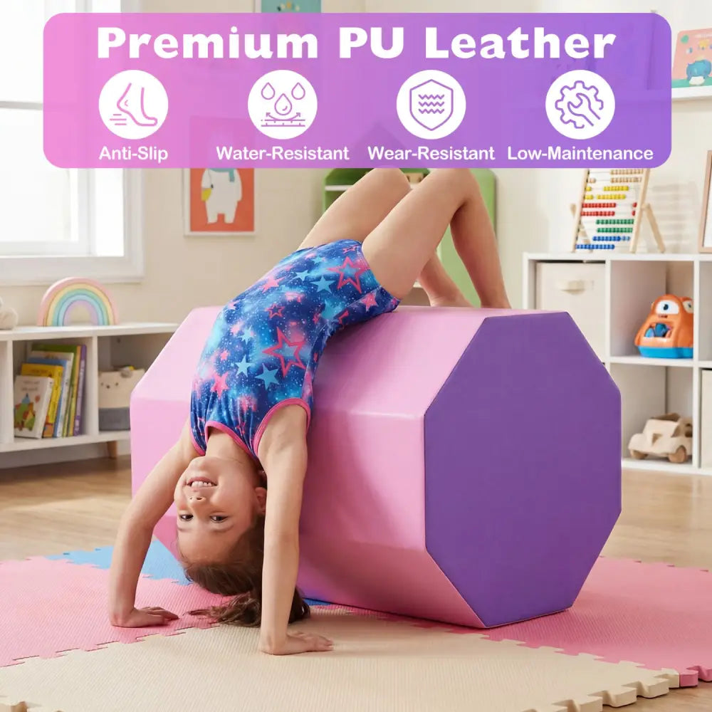22.5’’ x 26’’ Octagon Tumbling Mat with Zippered Cover and Thick Foam Filling-Pink - Pink - Yoga & Gym Mats