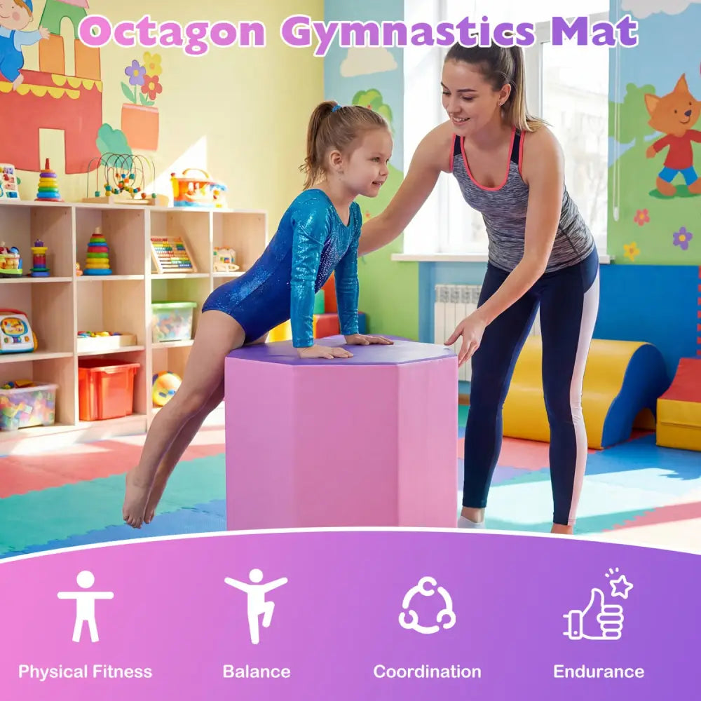 22.5’’ x 26’’ Octagon Tumbling Mat with Zippered Cover and Thick Foam Filling-Pink - Pink - Yoga & Gym Mats