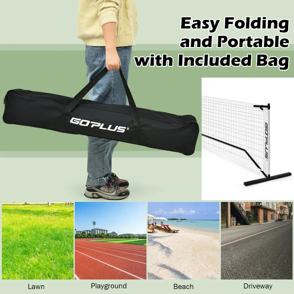 22 Feet Portable Pickleball Net Set System with Carry Bag for Indoor Outdoor Game - Black - Sport Equipments