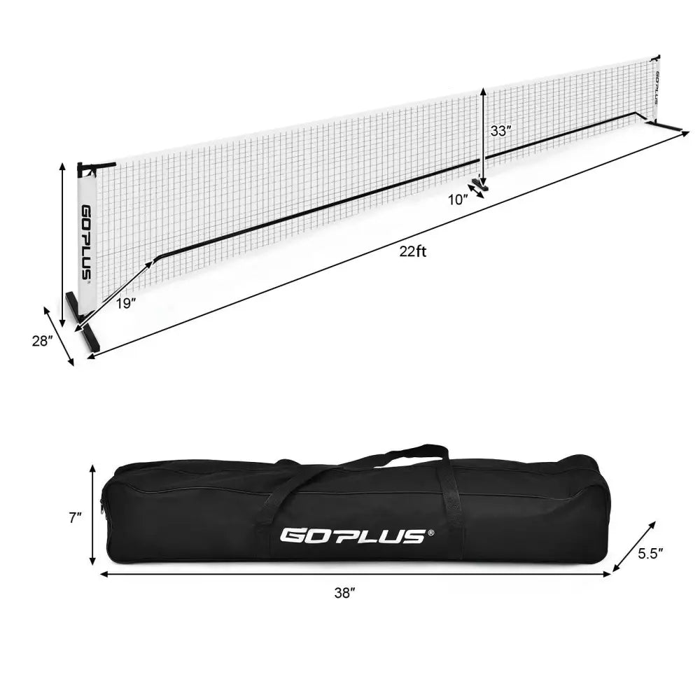 22 Feet Portable Pickleball Net Set System with Carry Bag for Indoor Outdoor Game - Black - Sport Equipments