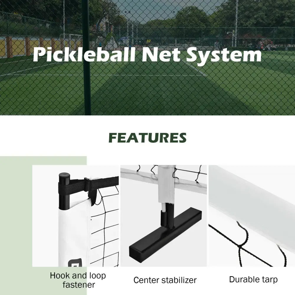 22 Feet Portable Pickleball Net Set System with Carry Bag for Indoor Outdoor Game - Black - Sport Equipments