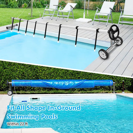22 Ft Pool Cover Reel Set Aluminum In-ground Swimming Solar Cover Reel - Silver - Swimming Pools