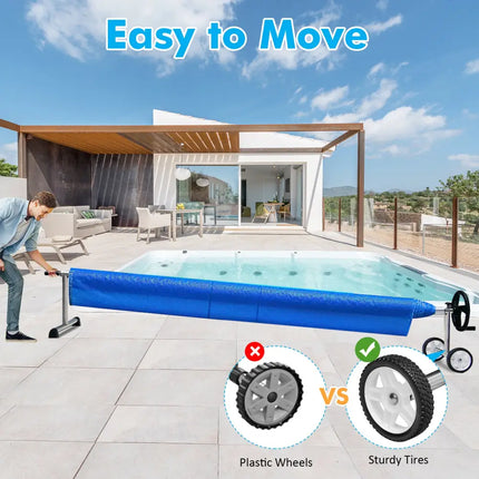 22 Ft Pool Cover Reel Set Aluminum In-ground Swimming Solar Cover Reel - Silver - Swimming Pools