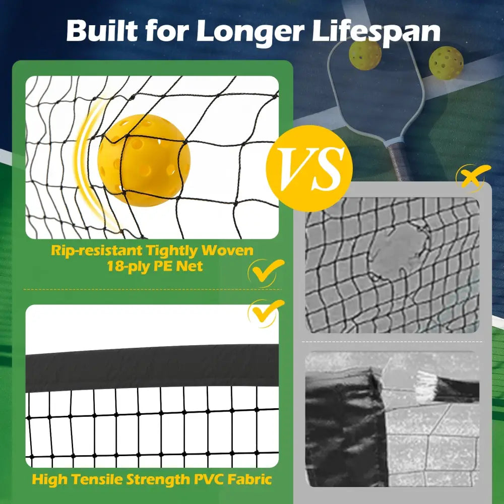 22 FT Portable Pickleball Net with 6 Lockable Wheels and Carry Bag - Yellow - Sport Equipments