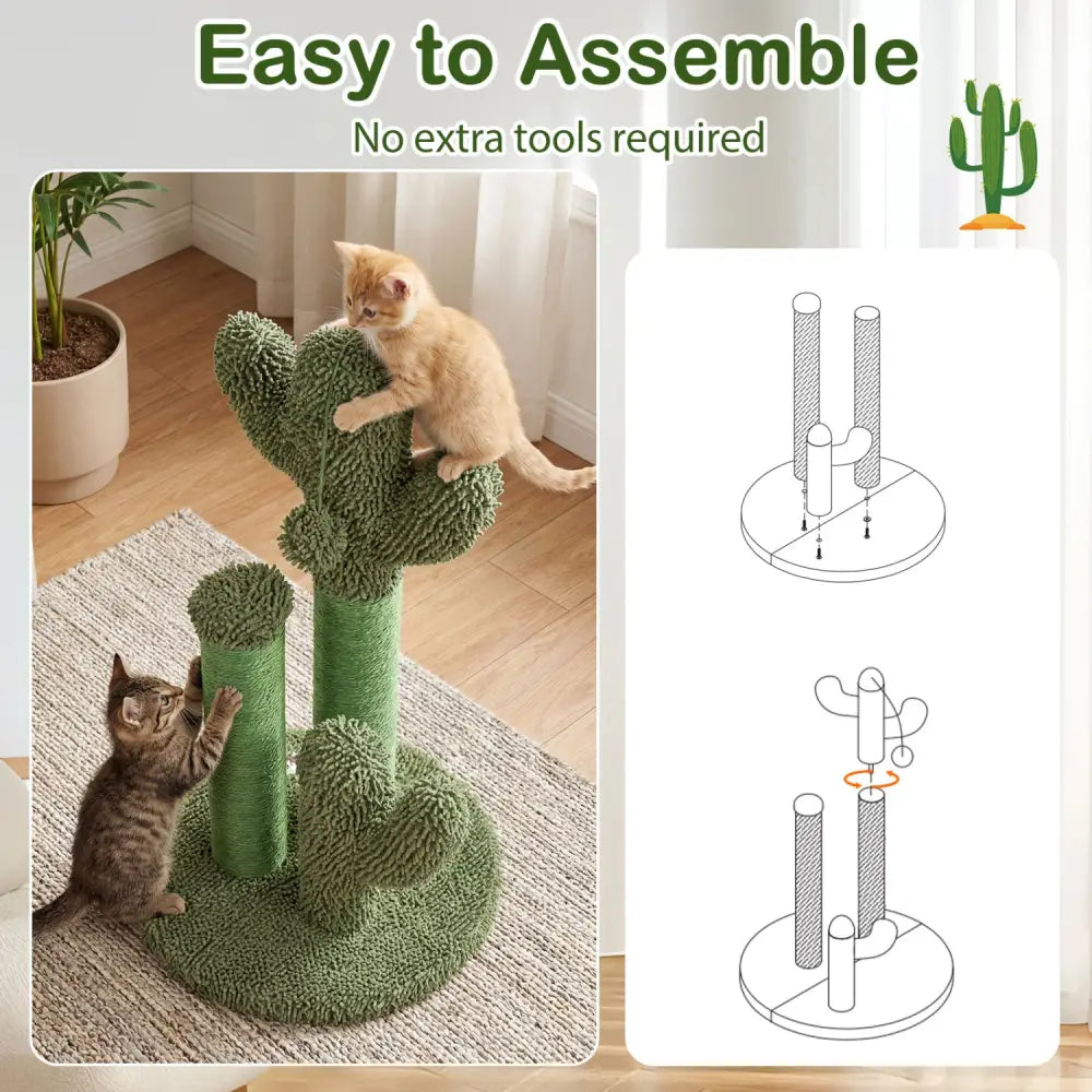 22 Inch Cactus Cat Scratching Post with Natural Sisal Rope-Green - Green - Cat Trees Condos & Scratchers