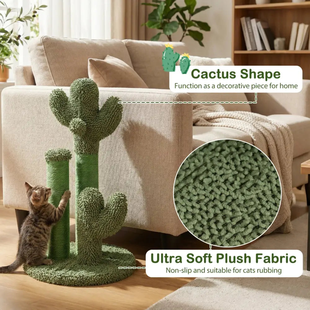 22 Inch Cactus Cat Scratching Post with Natural Sisal Rope-Green - Green - Cat Trees Condos & Scratchers