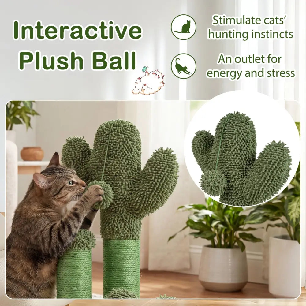 22 Inch Cactus Cat Scratching Post with Natural Sisal Rope-Green - Green - Cat Trees Condos & Scratchers