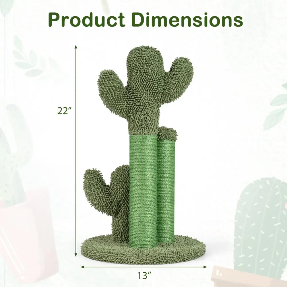 22 Inch Cactus Cat Scratching Post with Natural Sisal Rope-Green - Green - Cat Trees Condos & Scratchers