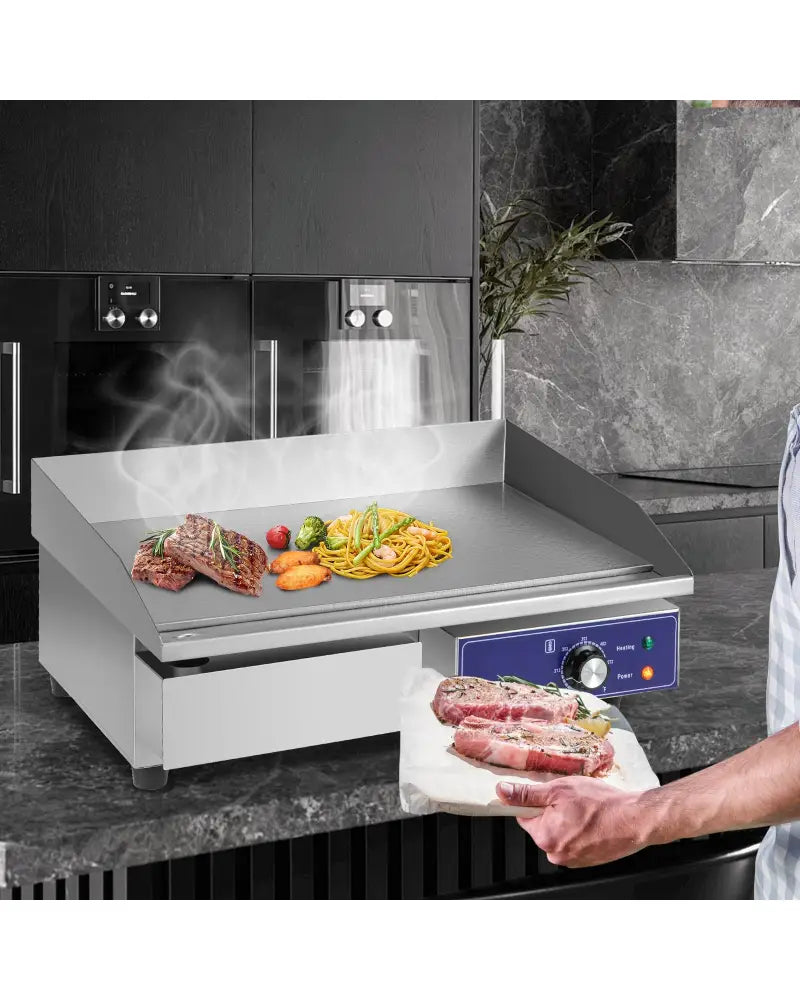 22 Inch Countertop Electric Griddle 2000W 110V Commercial Stainless Steel Grill-Silver - Silver - Food Warmers & Burners