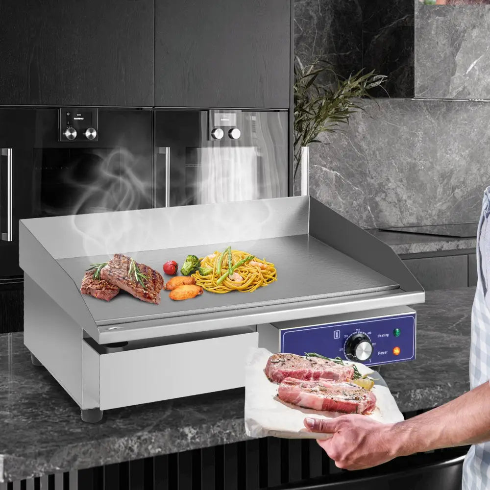22 Inch Countertop Electric Griddle 2000W 110V Commercial Stainless Steel Grill-Silver - Silver - Food Warmers & Burners