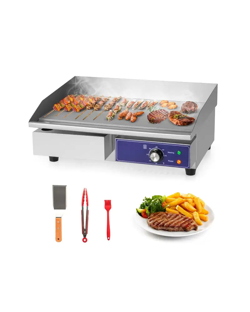 22 Inch Countertop Electric Griddle 2000W 110V Commercial Stainless Steel Grill-Silver - Silver - Food Warmers & Burners