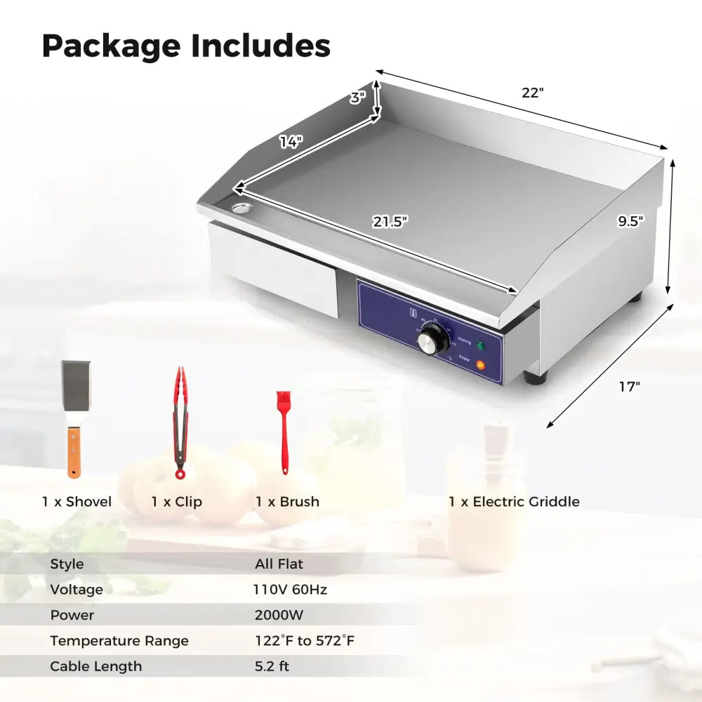 22 Inch Countertop Electric Griddle 2000W 110V Commercial Stainless Steel Grill-Silver - Silver - Food Warmers & Burners