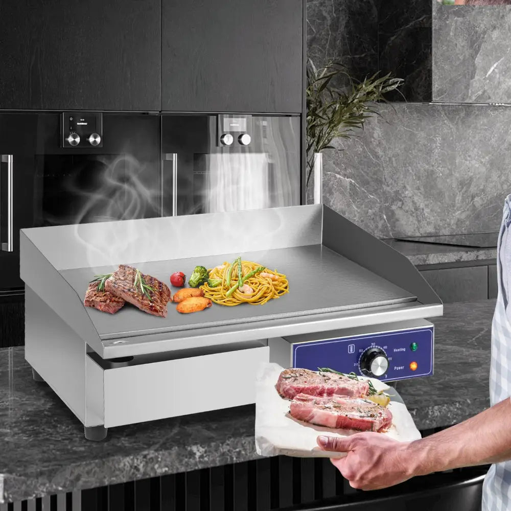 22 Inch Countertop Electric Griddle 2000W 110V Commercial Stainless Steel Grill-Silver - Silver - Food Warmers & Burners
