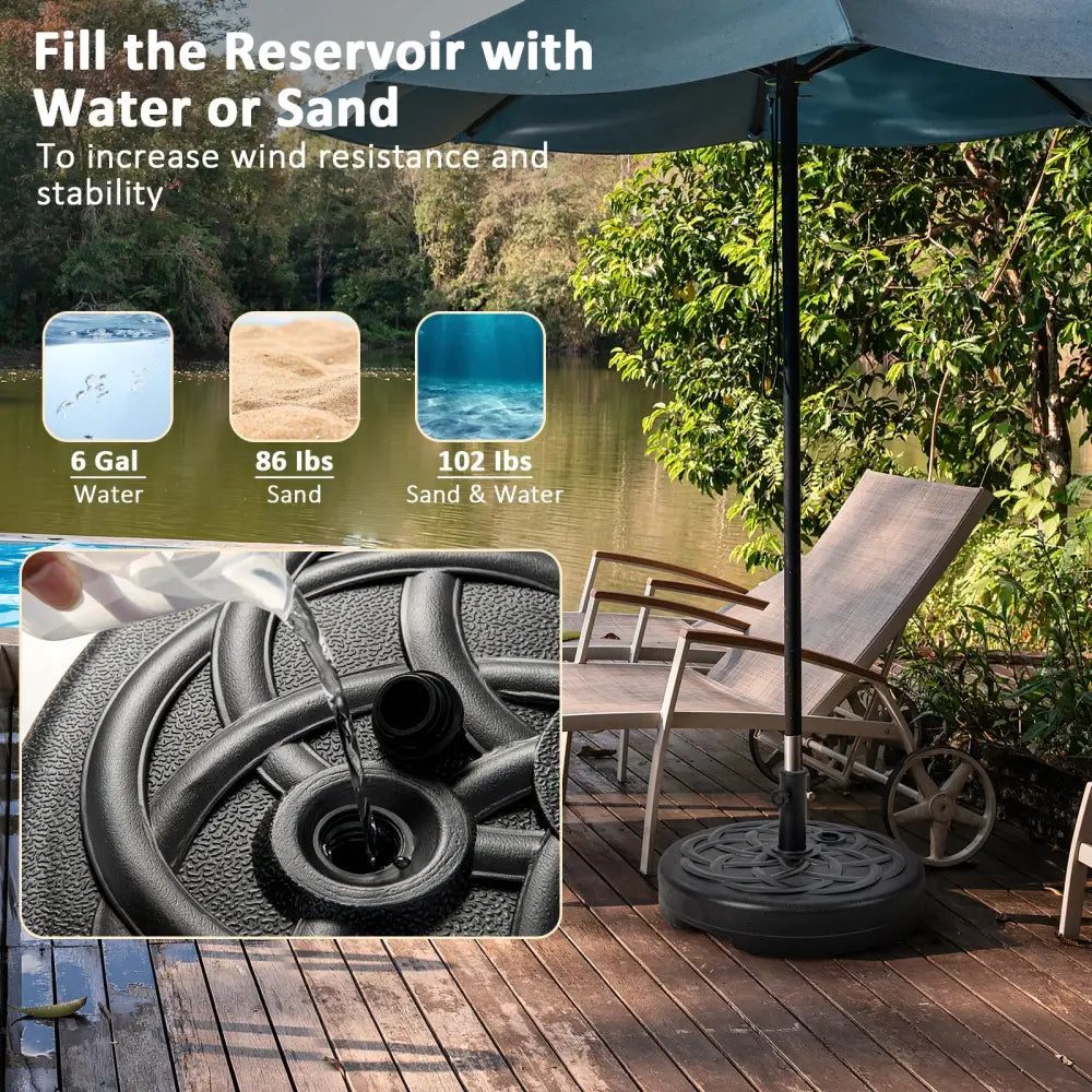 22 Inch Fillable Heavy-Duty Round Patio Umbrella Base Stand - Black - Outdoor Umbrella Bases