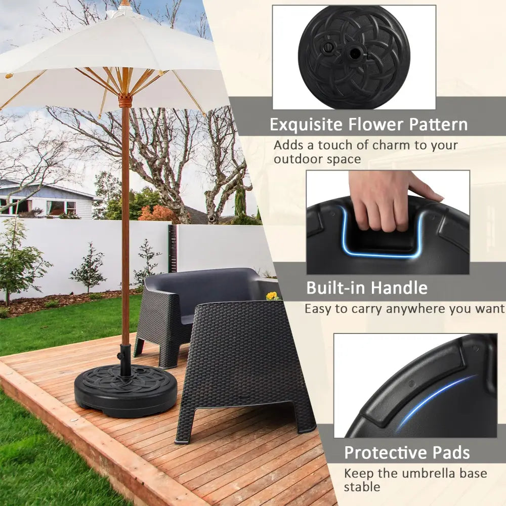 22 Inch Fillable Heavy-Duty Round Patio Umbrella Base Stand - Black - Outdoor Umbrella Bases