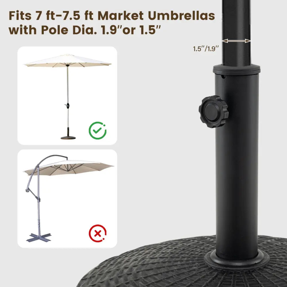 22 lbs Patio Resin Outdoor Umbrella Base with Wicker Style for Outdoor Use-Black - Black - Outdoor Umbrella Bases