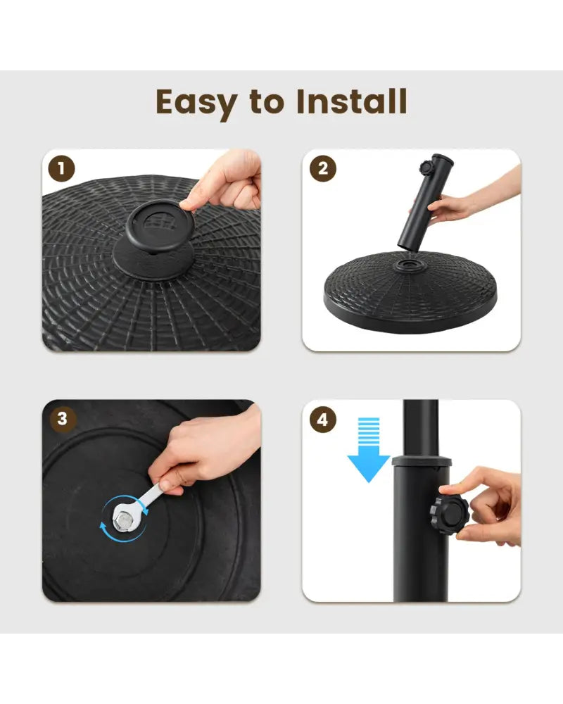22 lbs Patio Resin Outdoor Umbrella Base with Wicker Style for Outdoor Use-Black - Black - Outdoor Umbrella Bases