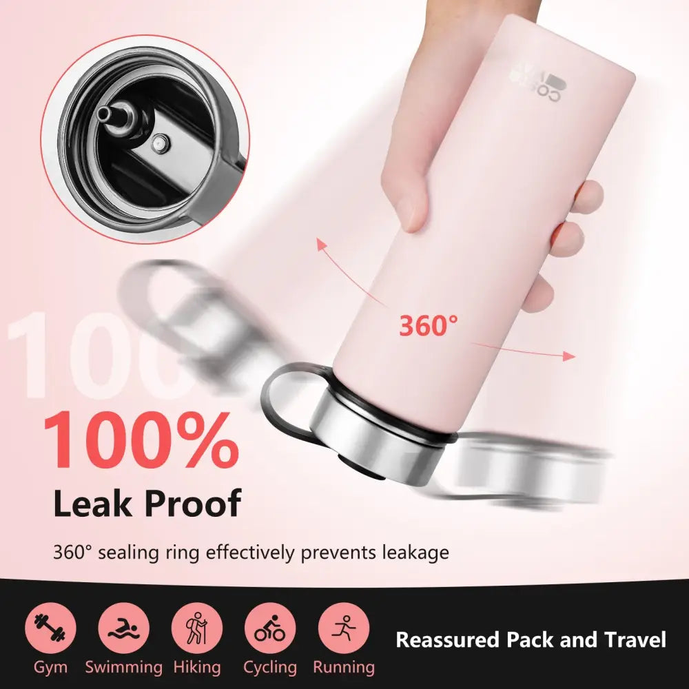 22 Oz Double-walled Insulated Stainless Steel Water Bottle with 2 Lids and Straw-Pink - Pink - Kitchen Utensils