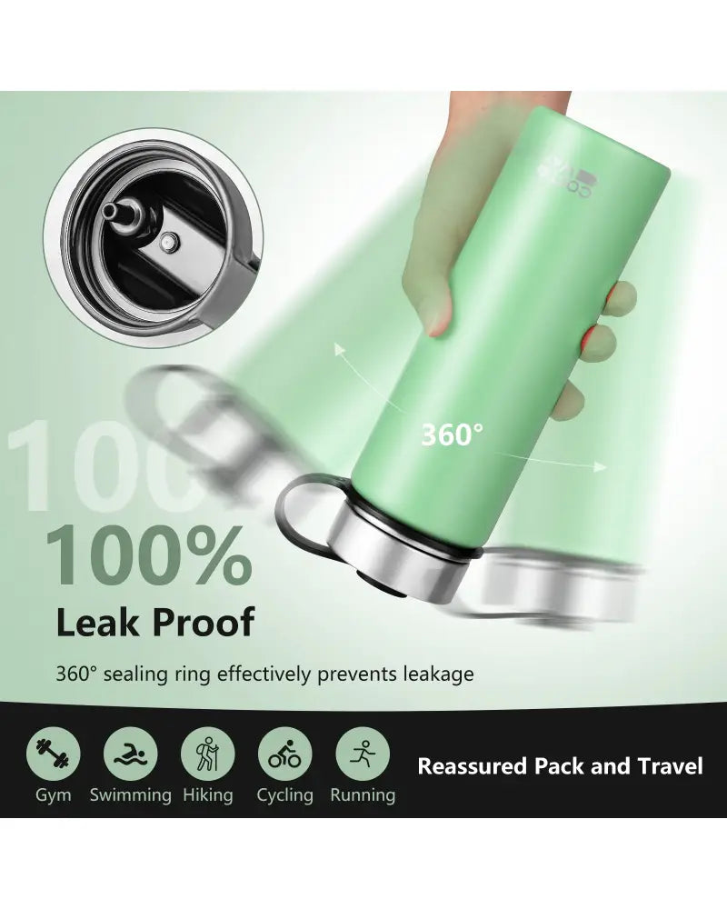 22 Oz Double-walled Insulated Stainless Steel Water Bottle with 2 Lids and Straw-Green - Green - Kitchen Utensils
