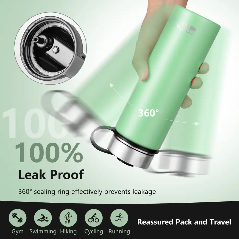 22 Oz Double-walled Insulated Stainless Steel Water Bottle with 2 Lids and Straw-Green - Green - Kitchen Utensils