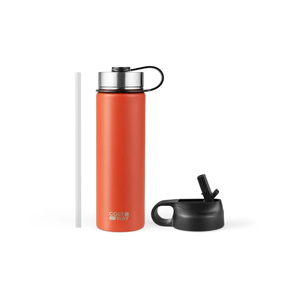 22 Oz Double-walled Insulated Stainless Steel Water Bottle with 2 Lids and Straw-Orange - Orange - Kitchen Utensils