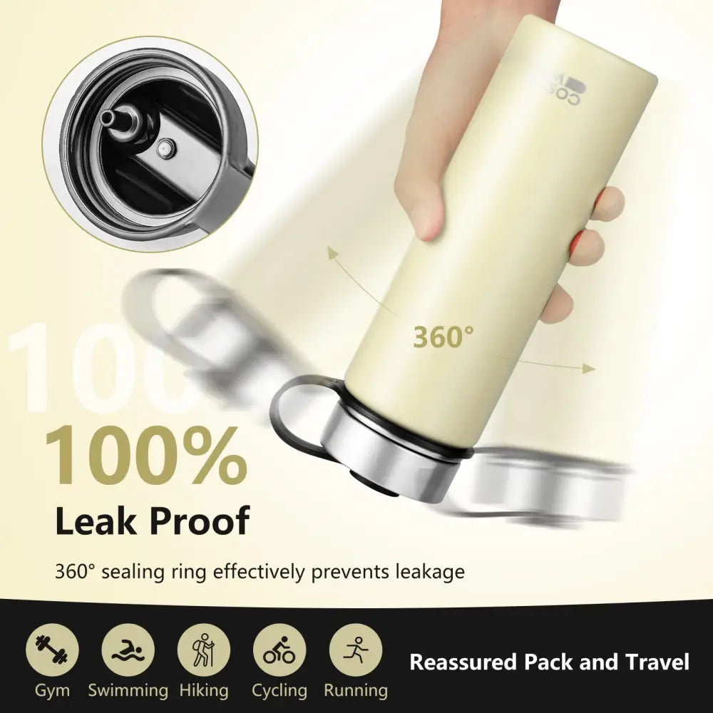 22 Oz Double-walled Insulated Stainless Steel Water Bottle with 2 Lids and Straw-Beige - Beige - Kitchen Utensils