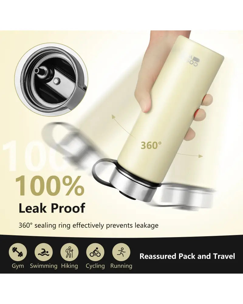 22 Oz Double-walled Insulated Stainless Steel Water Bottle with 2 Lids and Straw-Beige - Beige - Kitchen Utensils