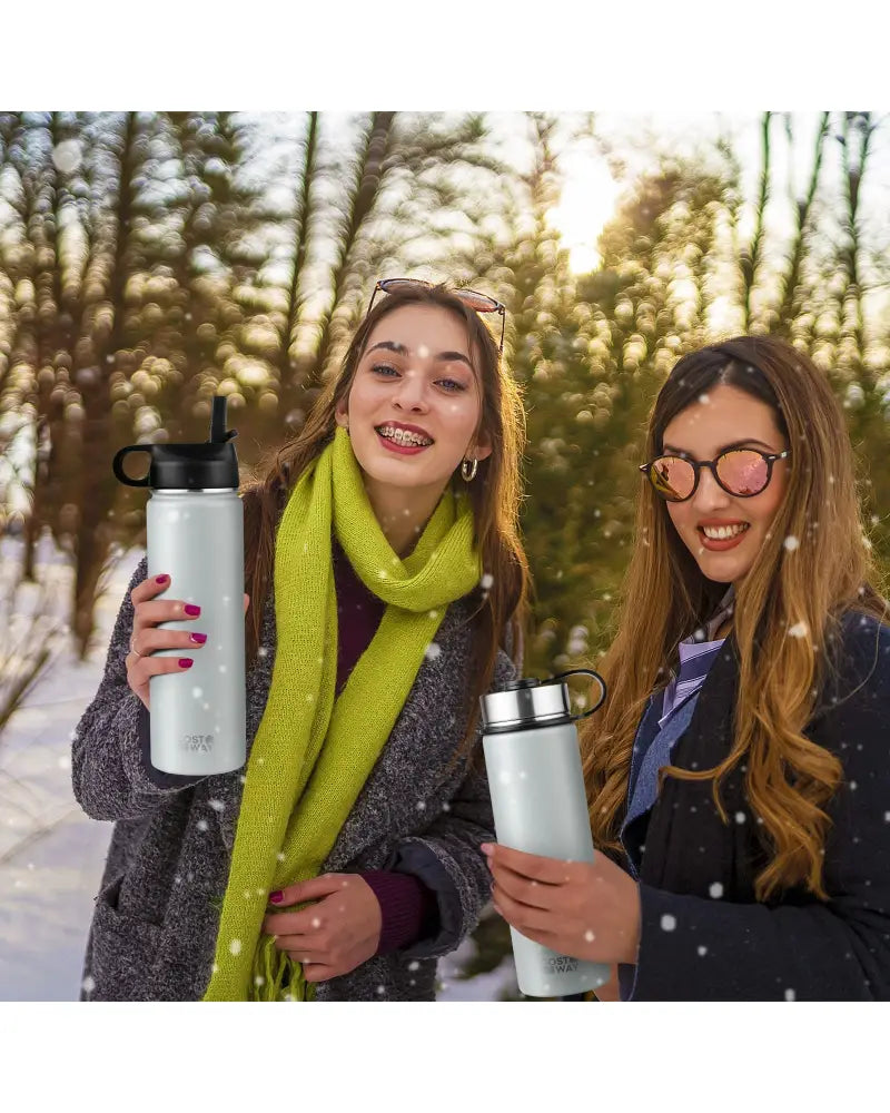 22 Oz Double-walled Insulated Stainless Steel Water Bottle with 2 Lids and Straw-Gray - Gray - Kitchen Utensils