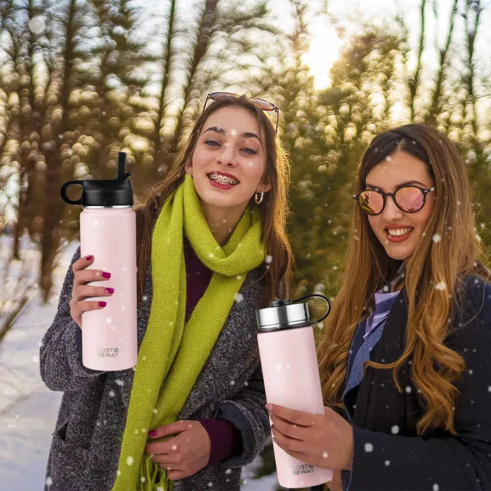 22 Oz Double-walled Insulated Stainless Steel Water Bottle with 2 Lids and Straw-Pink - Pink - Kitchen Utensils